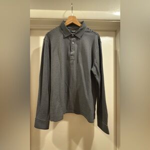 Todd Snyder Black and White Striped Casual Long-Sleeve Polo